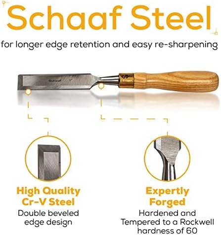 Schaaf Tools סט איזמל עץ 4 חלקים | כלי יד מעוצבים מעוצבים דק | להב פוע CR-V עמיד פועית פועית, המותחמת